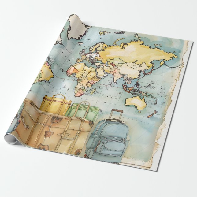 Papier Cadeau Carte du monde vintage (Déroulé)