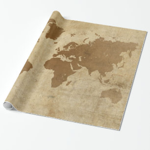 Papier Cadeau Carte fanée du monde de parchemin