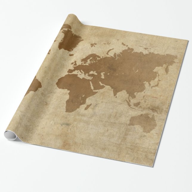 Papier Cadeau Carte fanée du monde de parchemin (Déroulé)