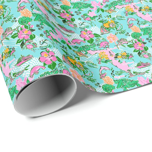 Papier Cadeau Carte Floride Preppy Palm Beach Motif Imprimer (Coin rond)