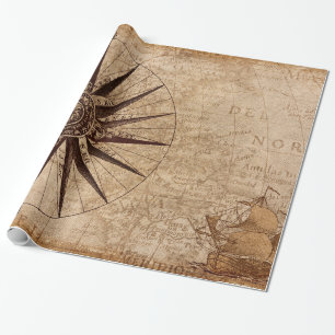 Papier Cadeau Carte mondiale de l'âge de découverte des navires 