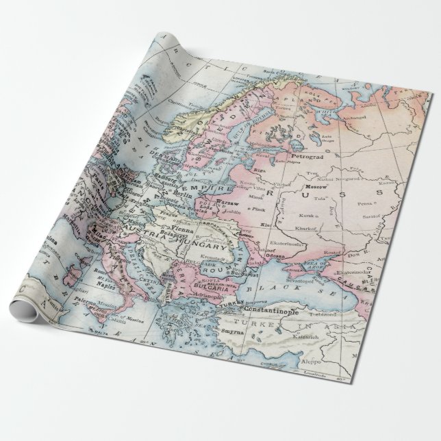 Papier Cadeau Carte politique de l'Europe (1916) (Déroulé)