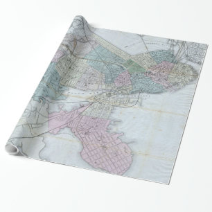 Papier Cadeau Carte vintage du Massachusetts de Boston (1870)