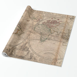 Papier Cadeau Carte vintage du monde (1709)