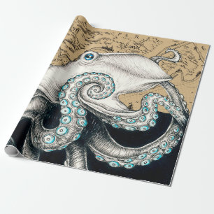 Papier Cadeau Carte Vintage octopique beige