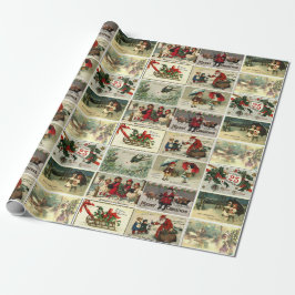 Papier Cadeau Cartes anciennes de Noël Collage Père Noël