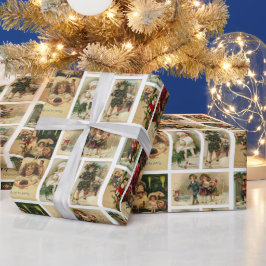 Papier Cadeau Cartes anciennes de Noël Collage Père Noël