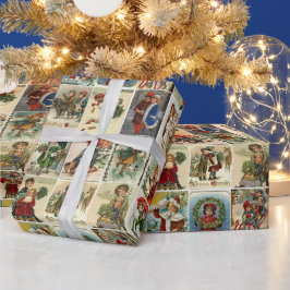 Papier Cadeau Cartes anciennes de Noël Collage Père Noël