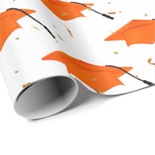 Papier Cadeau Cartes de Graduation Orange et Confetti Or