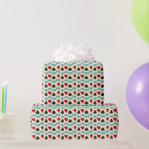 Papier Cadeau Cartes de Jeu Rétro Quartet Aqua