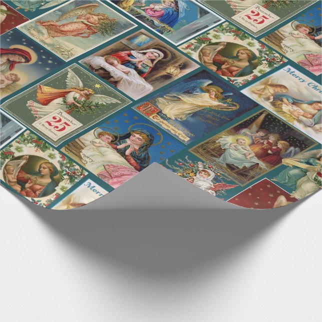Papier Cadeau Cartes de Noël antiques Baby Jesus Angels Nativité (Coin)