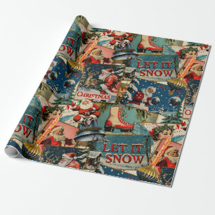 Papier Cadeau Cartes de Noël Retro Vintage Collage