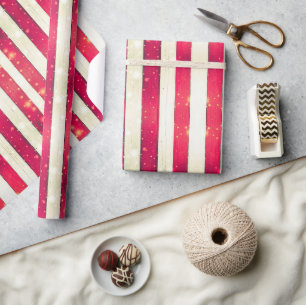 Papier Cadeau Cartes en bois rouge blanc avec éclairs Motif