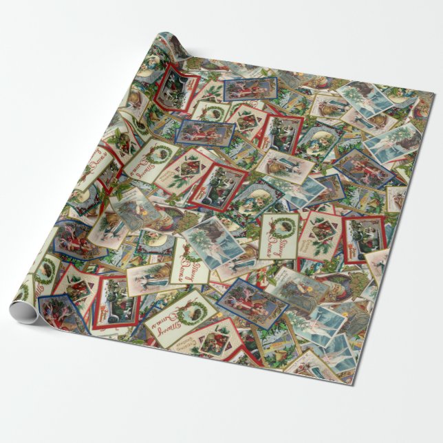 Papier Cadeau Cartes postales de Noël victoriennes antiques (Déroulé)