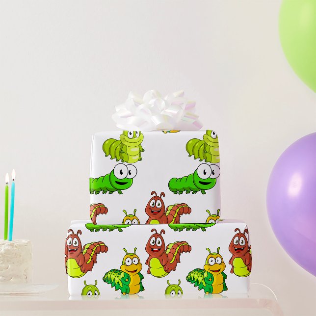 Papier Cadeau Carton Caterpillar Vert Jaune Brown (Créateur téléchargé)