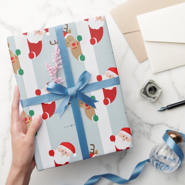 Papier Cadeau Carton de Noël Aquarelle mignonne Père Noël Reinee (Cadeaux)
