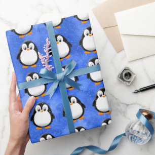 Papier Cadeau Carton en pingouin sur mesure Aquarelle bleu hiver