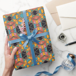 Papier Cadeau Carton Mandala bleu jaune et orange