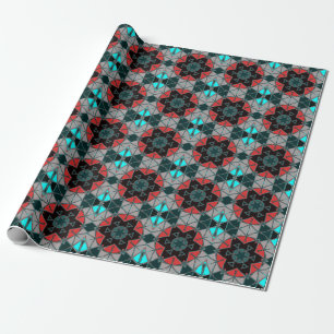 Papier Cadeau Carton Mandala bleu rouge et noir
