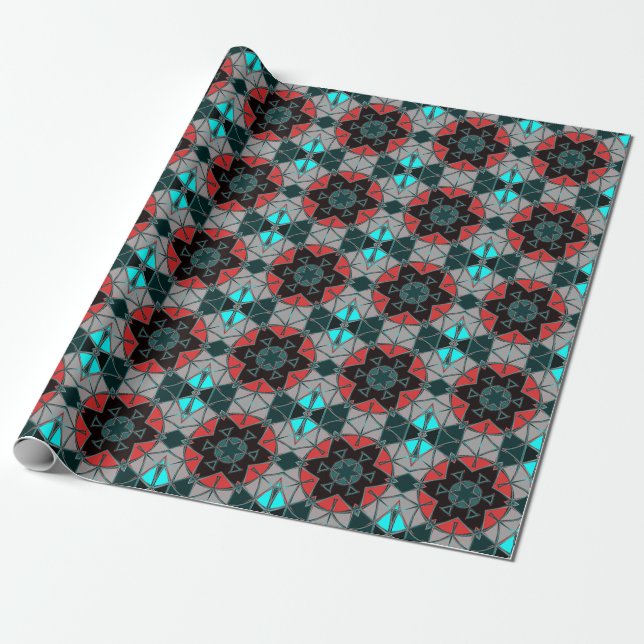 Papier Cadeau Carton Mandala bleu rouge et noir (Déroulé)