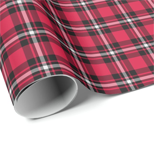 Papier Cadeau Carton sport rouge cerise, noir et blanc (Coin rond)