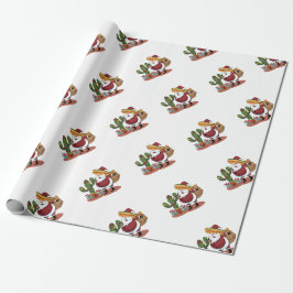 Papier Cadeau Cartoon cactus and Santa Claus wearing a sombrero