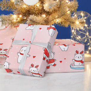Papier Cadeau Cartoon d'ours polaire d'hiver mignon Motif