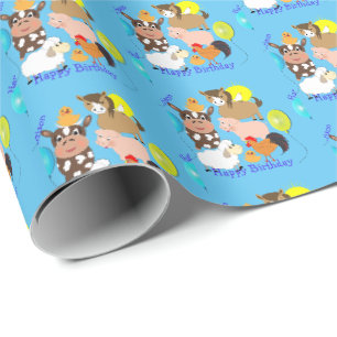 Papier Cadeau Cartoon Farm Animaux mignons Anniversaire personna