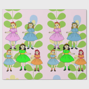 Papier Cadeau Cartoon Girls Children Dolls Dresses Toy Art