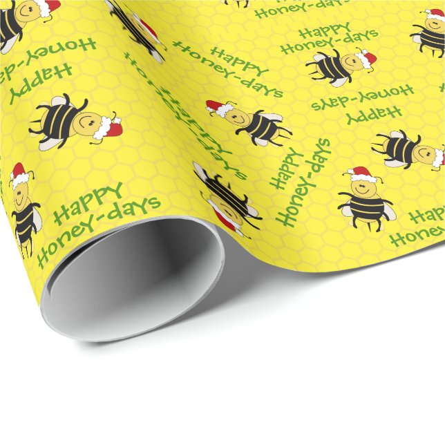 Papier Cadeau Cartoon Honey Bee Christmas Gift Wrap Beekeeper (Coin rond)