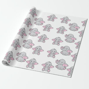 Papier Cadeau Cartoon Motif éléphant à main rose tiré