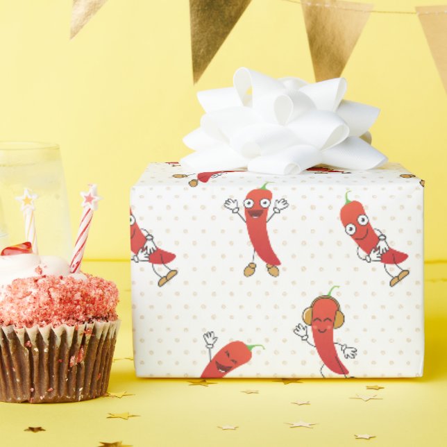 Papier Cadeau Cartoon Red Chile Motif (Fête d'anniversaire)