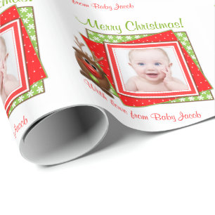 Papier Cadeau Cartoon Reindeer Baby Photo de Noël personnalisé
