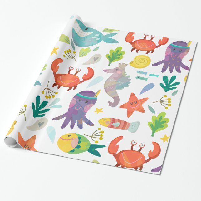 Papier Cadeau Cartoon Sea Animaux (Déroulé)