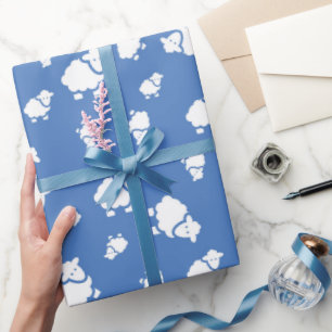 Papier Cadeau Cartoon Sheep sur arrière - plan bleu