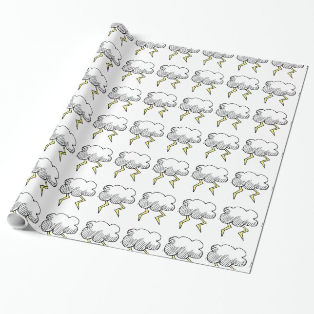 Papier Cadeau Cartoon Storm Cloud Rainy Day Design (Déroulé)