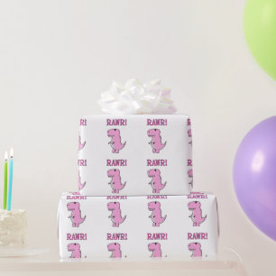 Papier Cadeau Cartoon T-Rex Dinosaur Mignonne Et Rose En Colère