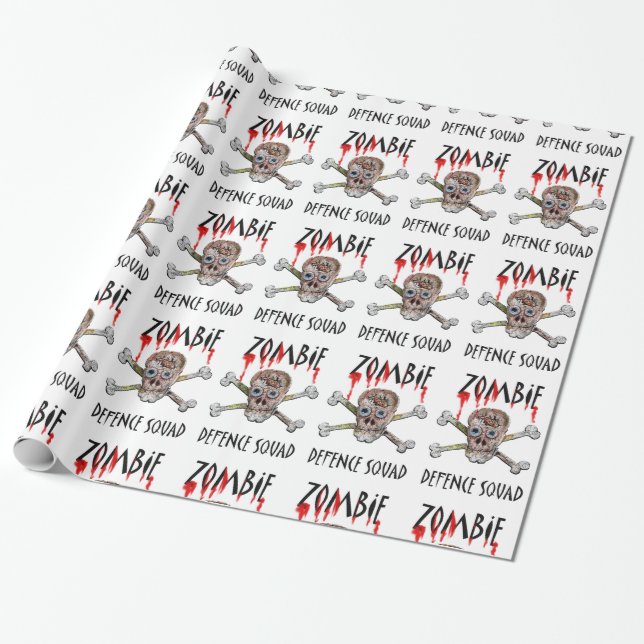 Papier Cadeau Cartoon Zombie Défense Squad crâne croisés cadeau (Déroulé)