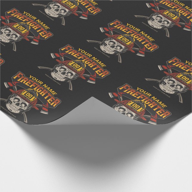 Papier Cadeau Casque de pompier personnalisé Crâne Hache Pompier (Coin)