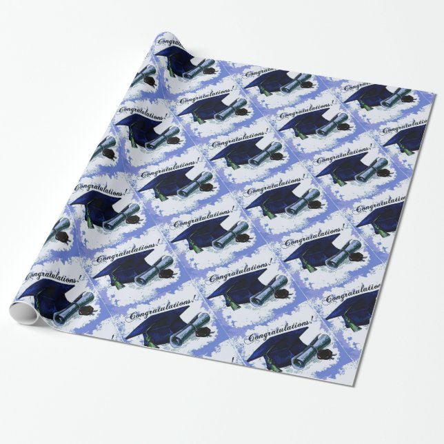 Papier Cadeau Casquette bleu d'obtention du diplôme et papier (Déroulé)