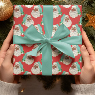 Papier Cadeau Casquette bleu rétro noir Père Noël rouge papier e