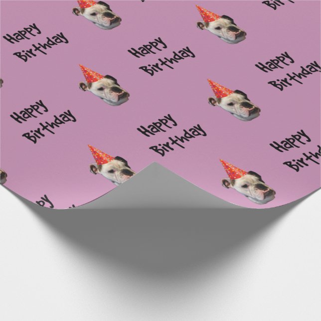 Papier Cadeau Casquette de fête d'anniversaire de bouledogue (Coin)