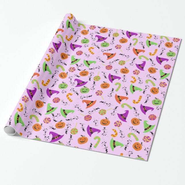Papier Cadeau Casquette de la sorcière Halloween Candy & Citroui (Déroulé)