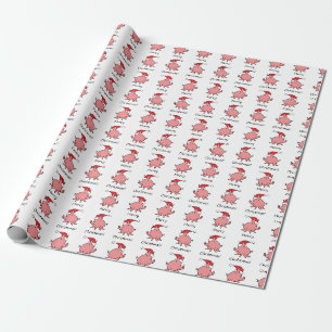Papier Cadeau Casquette de Noël rouge Piglet rose caricature