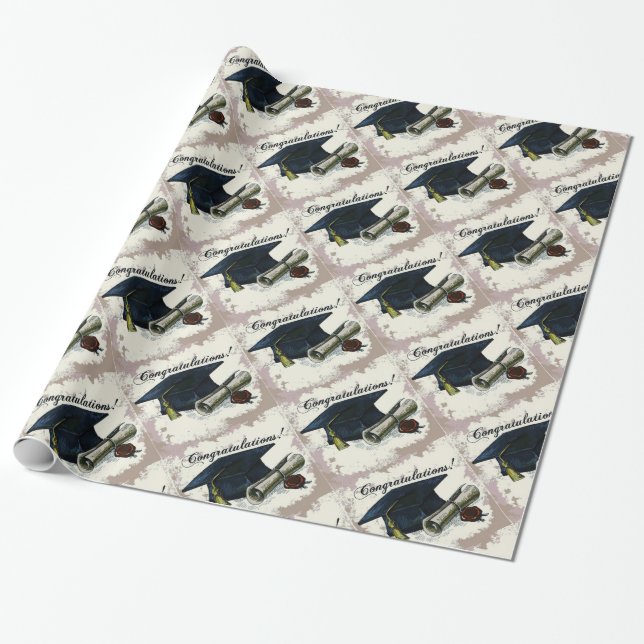 Papier Cadeau Casquette d'obtention du diplôme et papier (Déroulé)