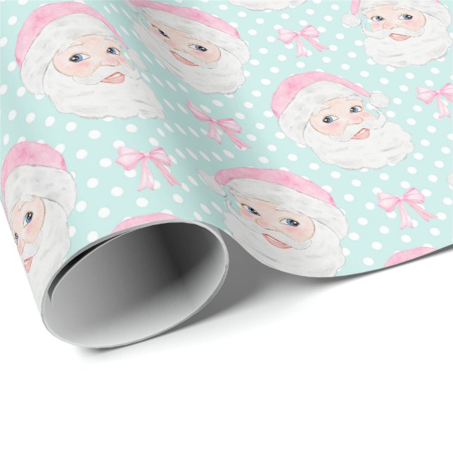 Papier Cadeau Casquette rose de la menthe Père Noël poches roses (Coin rond)
