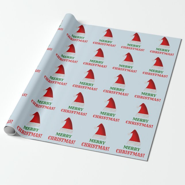 Papier Cadeau Casquette rouge de Noël de Père Noël + "JOYEUX (Déroulé)