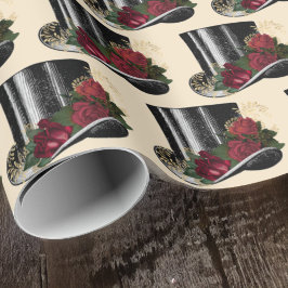 Papier Cadeau Casquette Steampunk avec Red Roses Noël