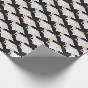 Papier Cadeau casquettes blancs de graduation avec goût or