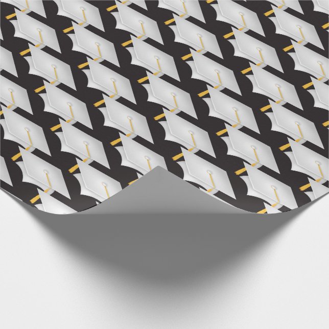 Papier Cadeau casquettes blancs de graduation avec goût or (Coin)